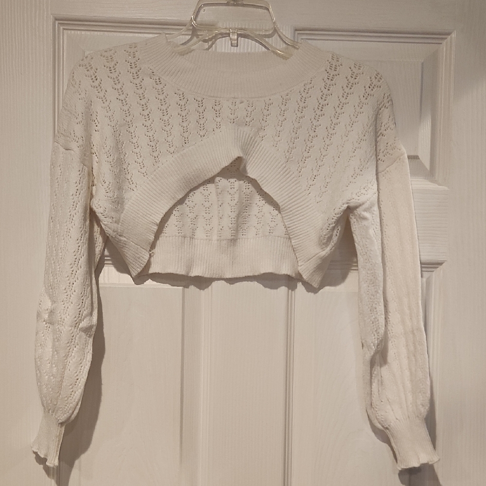 White Cropped Knit Sweater Shrug One Size